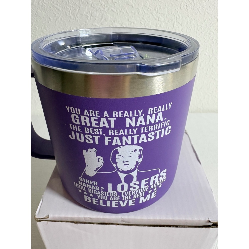 Edizzone Insulated Mug‎ 12oz Purple New Great Nana Trump Parody Funny Travel Cup
